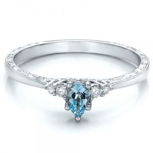 Custom band, 0.4ctw Aquamarine 0.20ctw White Topaz, S925 Sterling Silver ring